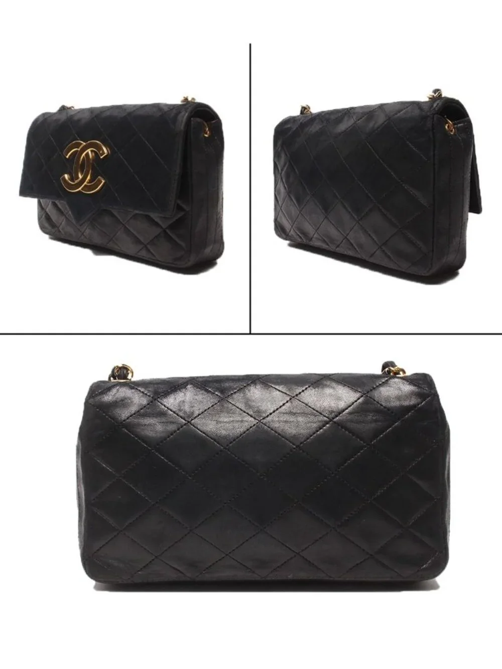 Chanel Chain Shoulder Bag Gold Single Flap Jumbo CC Logo Quilted